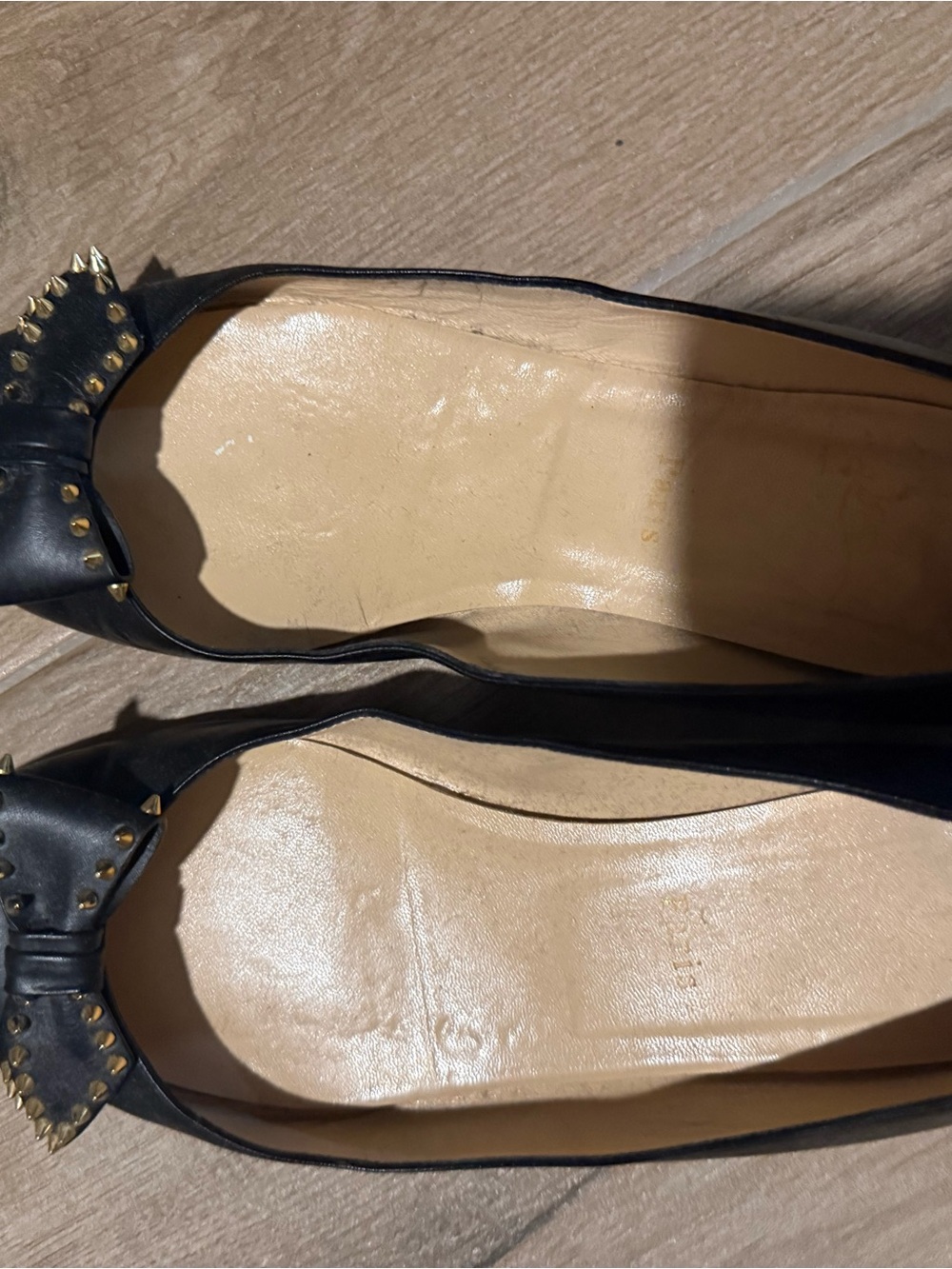 Christian Louboutin Black Stud Bow Leather Ballet Flats